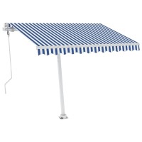 vidaXL Freestanding Automatic Retractable Awning 1181x984 BlueWhite UV Water Resistant Patio Awning with Adjustable Angl