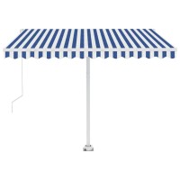 vidaXL Freestanding Automatic Retractable Awning 1181x984 BlueWhite UV Water Resistant Patio Awning with Adjustable Angl