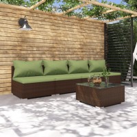 vidaXL Outdoor Lounge Set Modular Patio Furniture Set in Poly Rattan Brown with Green Cushions Durable Steel Frame Comfor