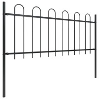 vidaXL Garden Fence with Hoop Top Design 112 Black Steel Fence for Garden Home and Business Property Stable Durable Hig