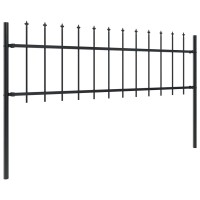 vidaXL HeavyDuty PowderCoated Steel Garden Fence with Spear Top 1339x236 Black Easy Assemble and Extendable Decorative