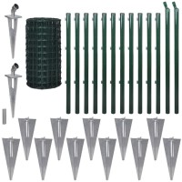 vidaXL Green Euro Fence Steel Set with Ground Spikes and Assembly Accessories PVCCoated WeatherResistant 82x56 for Garde