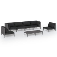 vidaXL 7Piece Outdoor Patio Lounge Set with Cushions HalfRound PE Rattan Furniture Dark Gray PowderCoated Steel Frame Eas