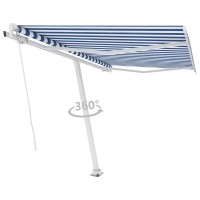 vidaXL Freestanding Manual Retractable Outdoor Patio Awning in Blue and White UV and WaterResistant RustResistant PowderCoa