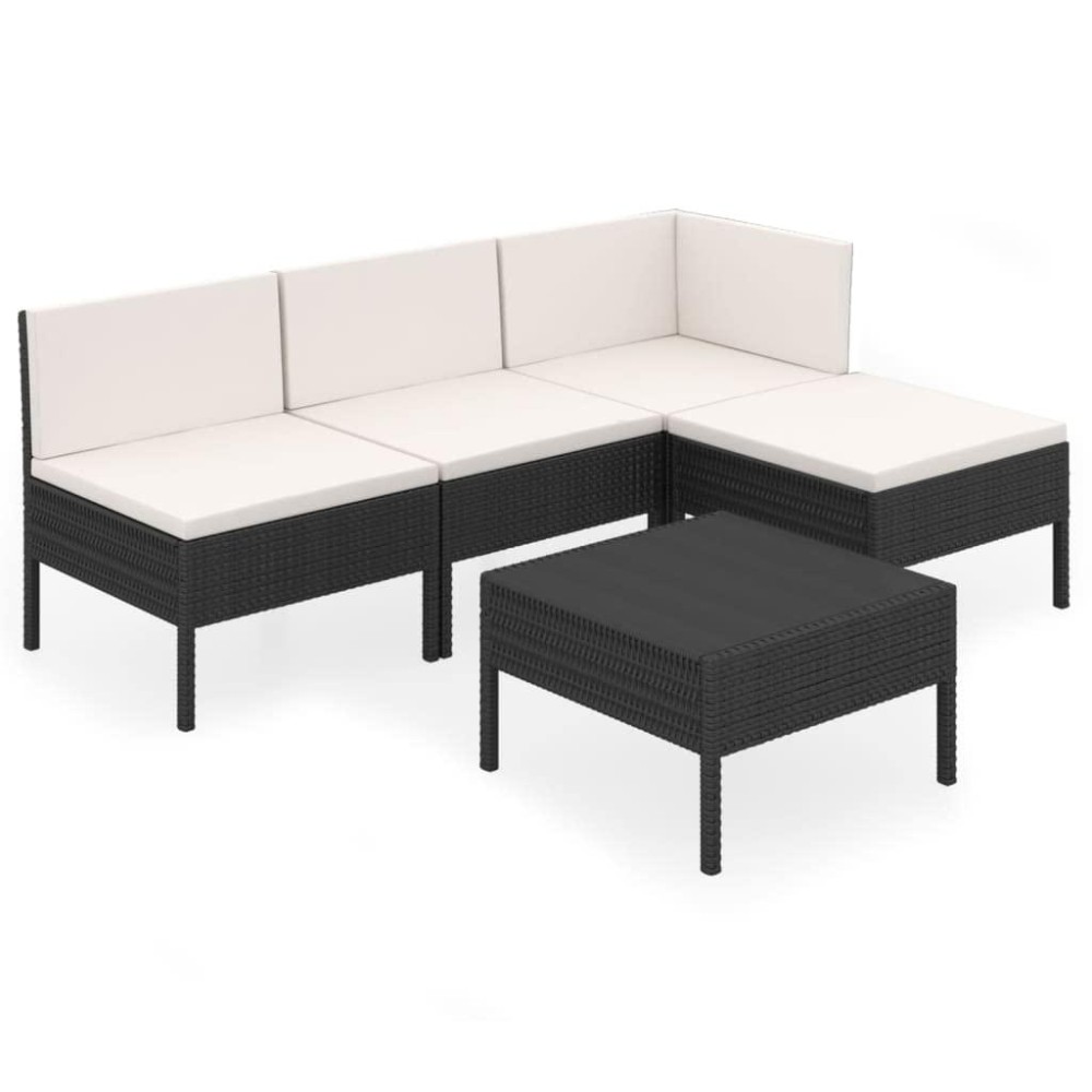 vidaXL 5Piece Patio Lounge Set Black Poly Rattan Outdoor Furniture with Cushions WeatherResistant EasytoClean Comfortab
