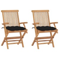 vidaXL 8Piece Patio Chair Set with Black Cushions Solid Teak Wood Durable WeatherResistant Outdoor Furniture Classic Desig