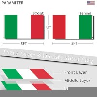 Italy Flag 3X5 Three Layer Double Sided Italian Flag Polyester Fiber Bright Color With Durable Canvas Header And 2 Non Fading Brass Grommets