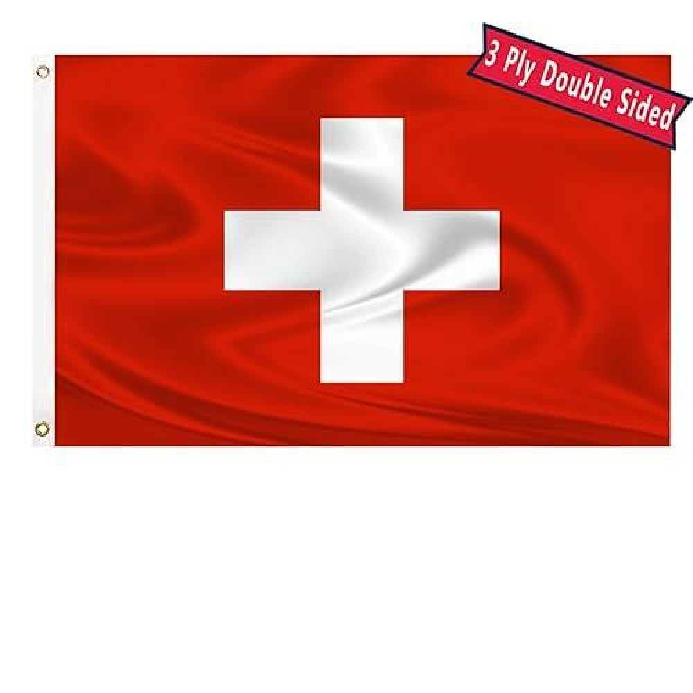 Swiss Flag 3X5 Three Layer Double Sided Switzerland Flag Polyester Fiber Bright Color With Durable Canvas Header And 2 Non Fading Brass Grommets