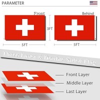 Swiss Flag 3X5 Three Layer Double Sided Switzerland Flag Polyester Fiber Bright Color With Durable Canvas Header And 2 Non Fading Brass Grommets