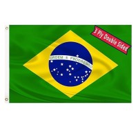 Brazil Flag 3X5 Three Layer Double Sided Brazilian National Flags Polyester Fiber Bright Color With Durable Canvas Header And 2 Non Fading Brass Grommets