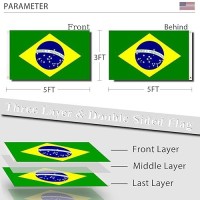 Brazil Flag 3X5 Three Layer Double Sided Brazilian National Flags Polyester Fiber Bright Color With Durable Canvas Header And 2 Non Fading Brass Grommets