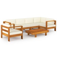 vidaXL 7 Piece Acacia Wood Patio Lounge Set with Cream White Cushions Contemporary Outdoor Furniture Set Perfect for Garden P