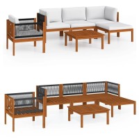 vidaXL Acacia Wood Patio Lounge Set with CushionsCreamIdeal for Garden Patio Living RoomIncludes Sofa Armchair Footrest