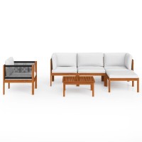 vidaXL Acacia Wood Patio Lounge Set with CushionsCreamIdeal for Garden Patio Living RoomIncludes Sofa Armchair Footrest