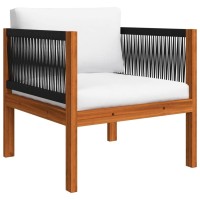 vidaXL Acacia Wood Patio Lounge Set with CushionsCreamIdeal for Garden Patio Living RoomIncludes Sofa Armchair Footrest