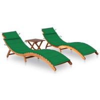 vidaXL Solid Acacia Wood Sun Loungers Set of 2 with Table and Cushions Weather Resistant Foldable Indoor and Outdoor use Gr