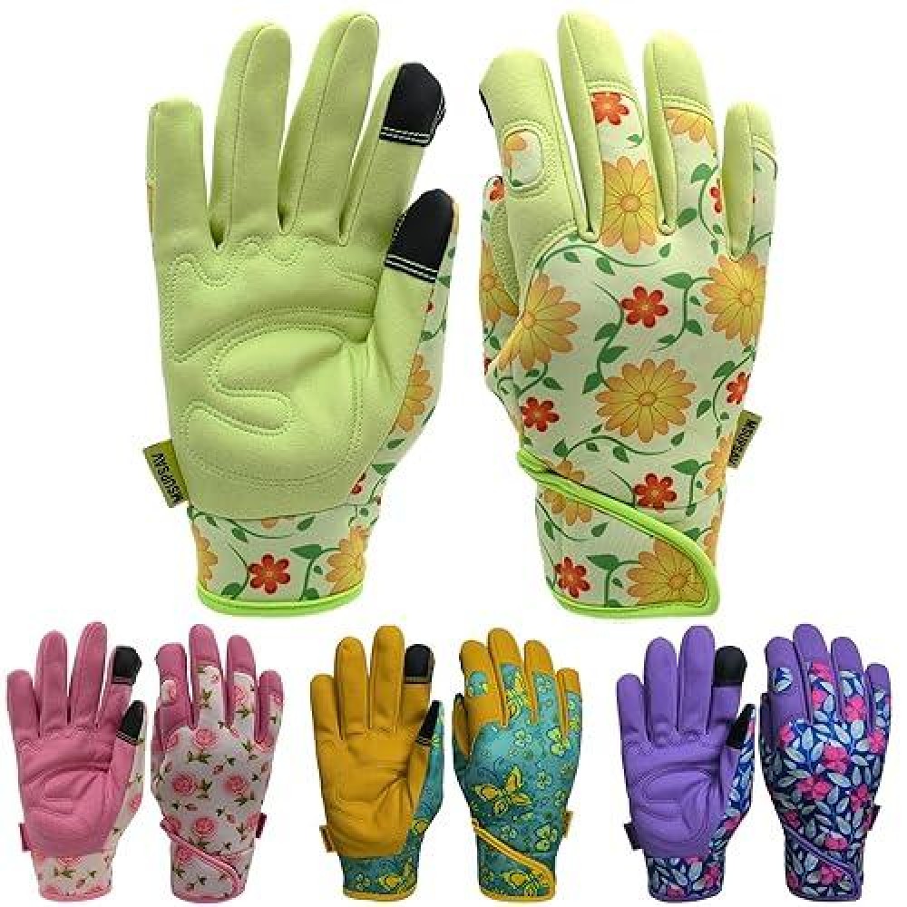 Msupsav Garden Gloves For Women Spandex&Synthetic Leather Gardening Gloves Yard Work Gloves Gardening Gifts&Garden Gifts (Chartreuse Palm  Medium)