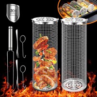 Rolling Grilling Baskets Outdoor Accessories Stainless Steel Cylinder Tubes Vegetable Cage Veggie Grill Bbq Basket Nets Veggies