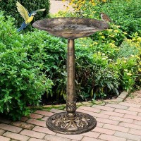 Zenstyle 28 H Resin Sitting Pair Bird Bath Pedestal Outdoor Garden D Cor Bronze