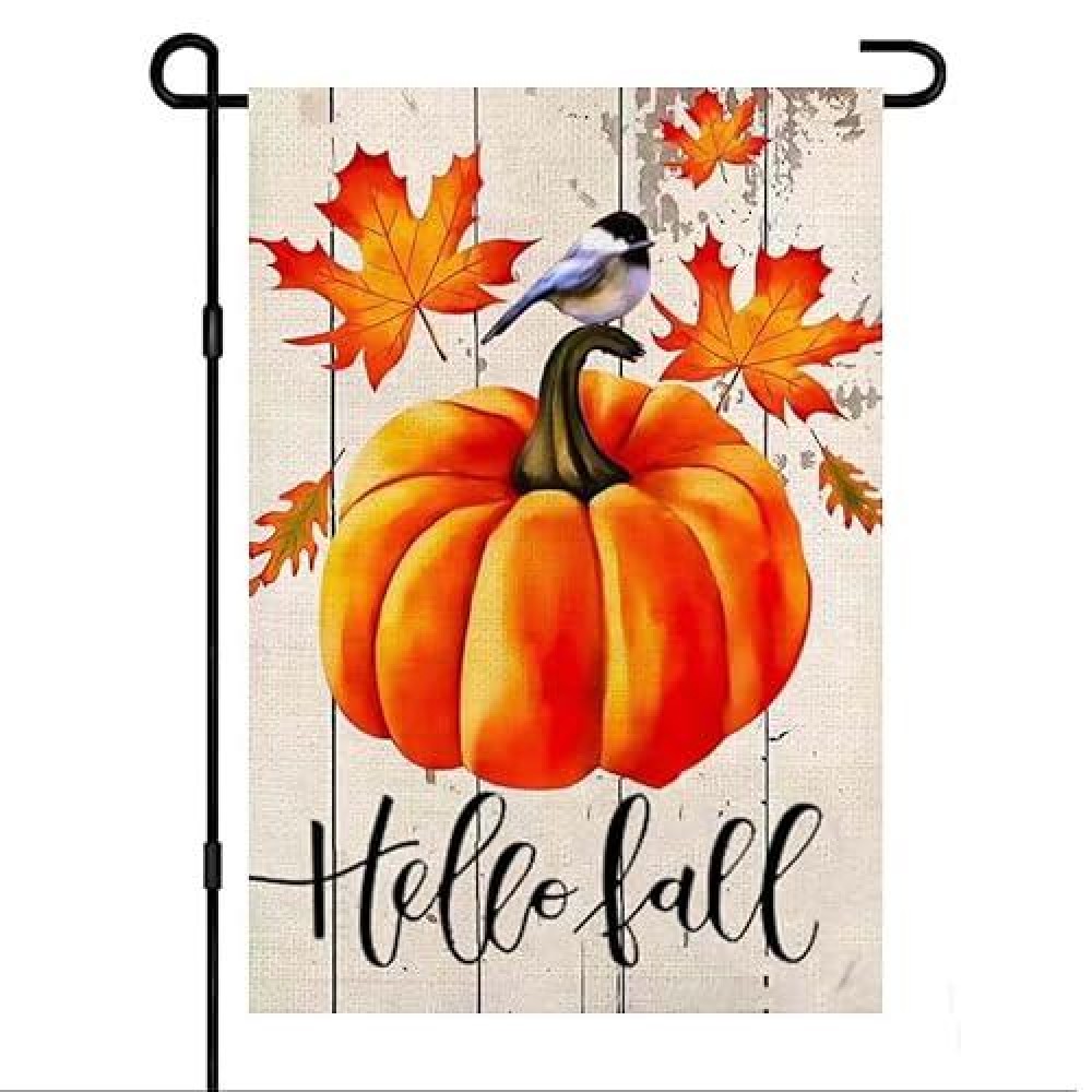 Hello Fall Garden Flag 12?18 Inch Leaves And Bird Vertical Burlap Small Double Sided For Outside Thanksgiving Yard Autumn Pumpkin Outdoor Decor Gift