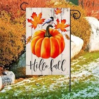 Hello Fall Garden Flag 12?18 Inch Leaves And Bird Vertical Burlap Small Double Sided For Outside Thanksgiving Yard Autumn Pumpkin Outdoor Decor Gift