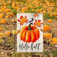 Hello Fall Garden Flag 12?18 Inch Leaves And Bird Vertical Burlap Small Double Sided For Outside Thanksgiving Yard Autumn Pumpkin Outdoor Decor Gift