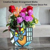 Entlityful Tiffany Style Cute Cat Face Design Small Flower Pot Unique Stained Glass Cat Planter Tiltable Cat Decorative Flower