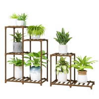 Bamworld Plant Stand Indoor Corner Plant Shelf Wood Plant Holder 8 Pots For Multiple Plants Home Decor For Gardening Gifts