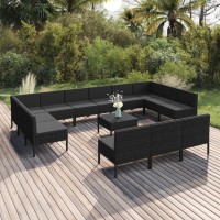 vidaXL 14Piece Outdoor Patio Lounge Set Poly Rattan Construction WeatherResistant and EasytoClean Complete with Soft C