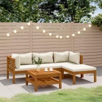 vidaXL Retro 6 Piece Patio Lounge Set Solid Acacia Wood with Cream Cushions Outdoor Sofa and Coffee Table for Garden Patio o