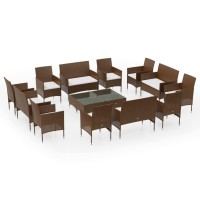 vidaXL 16 Piece Patio Lounge Set with Cushions Poly Rattan Garden Furniture Brown Color Durable Lightweight Comfortable