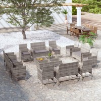 vidaXL 8Piece Outdoor Patio Lounge Set Durable PE Rattan PowderCoated Steel Glass Includes 2Seater Sofas Armchairs T