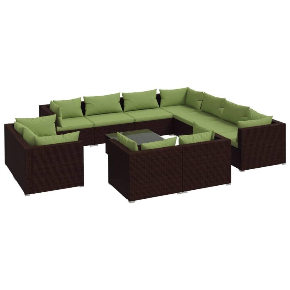 vidaXL 12 Piece Patio Lounge Set with Cushions in Brown Poly Rattan with Comfortable Seating Design Durable Construction and Fl