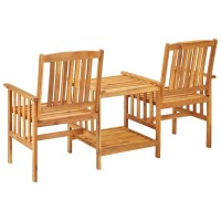 vidaXL Patio Bistro Set Rustic Solid Acacia Wood Outdoor Tea Table with 2 Comfortable Chairs and Beige Cushions Perfect for