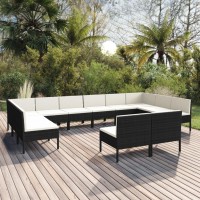 vidaXL Refined 12Piece Patio Lounge Set in Black Poly Rattan WeatherResistant Outdoor Furniture with Comfy Cushions Powder