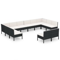 vidaXL Refined 12Piece Patio Lounge Set in Black Poly Rattan WeatherResistant Outdoor Furniture with Comfy Cushions Powder