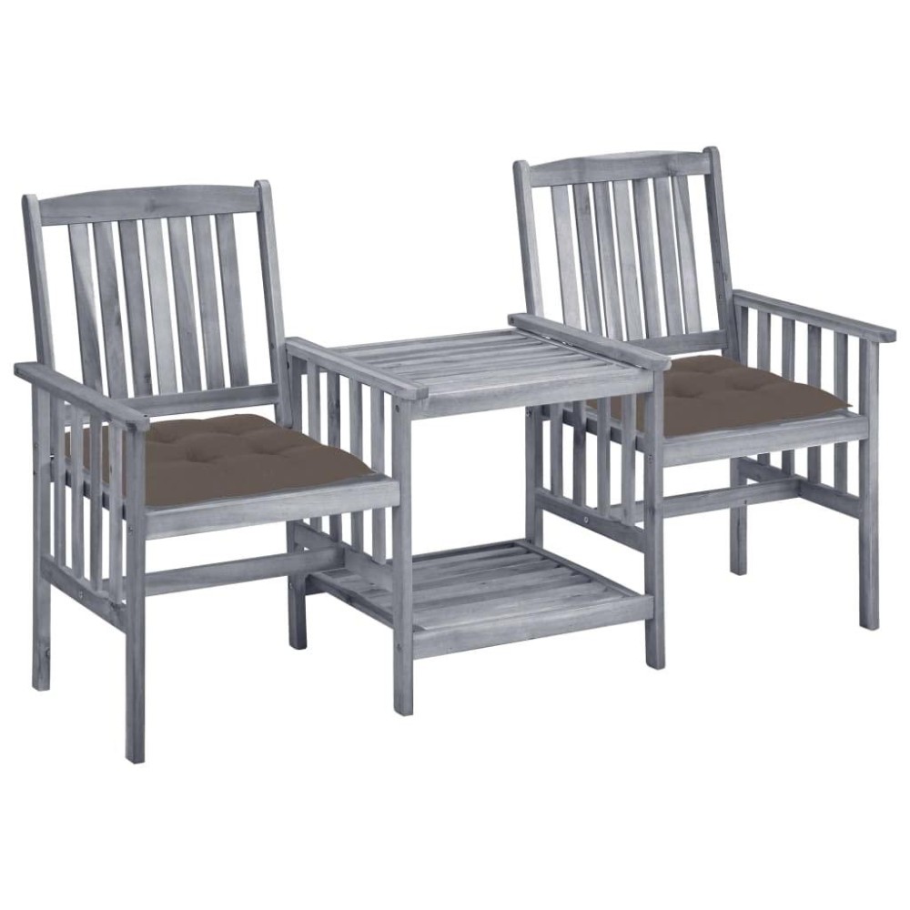 vidaXL Rustic GardenPatio Bistro Set Solid Acacia Wood Patio Chairs with Tea Table Taupe Cushions Sturdy Comfortable Gr