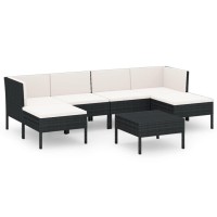 vidaXL Patio Lounge Set 7 Piece with Cushions Poly Rattan Black Garden Sofa