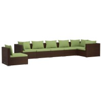 vidaXL 7Piece Patio Lounge Set with Cushions Brown Poly Rattan Outdoor Seating Arrangement Versatile Modular Design Comfo