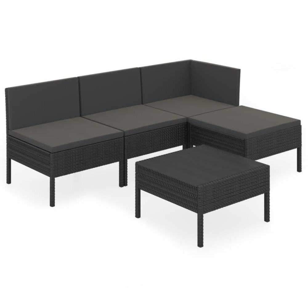 vidaXL 5 Piece Patio Lounge Set Black Poly Rattan Outdoor Seating with Cushions WeatherResistant Garden Furniture Sturdy
