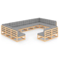 vidaXL 12 Piece Patio Lounge Set Sturdy Solid Pinewood Construction Gray Cushions Easy Assembly WeatherResistant Outdoo