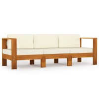 vidaXL Acacia Wood Lounge Set with Cushions Cream White Outdoor Patio Furniture 10 Piece