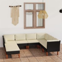 vidaXL Black PE Rattan and PowderCoated Steel Frame Sofa 8Piece Patio Lounge Furniture Set with Cushions