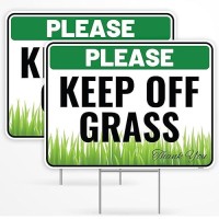 Venicor 2Pc Keep Off Grass Sign With Metal Stakes 12X9 Corrugated Plastic Please Stay Off Dont Walk On Lawn Yard Sign