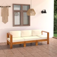vidaXL Patio Lounge Set 8 Piece Acacia Wood Construction Cream White Cushions Includes Variety of Sofas and Chair Sturdy Ta