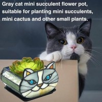 Entlityful Cute Gray Cat Planter Cat Succulent Planter Unique Pots For Indoor Plants Gifts For Plant Lovers Women Unique 433X3