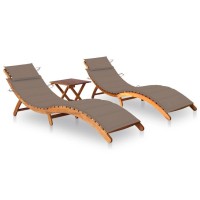 vidaXL Sun Loungers 2 pcs Solid Acacia Wood Foldable Indoor and Outdoor Use Including Table and Cushions