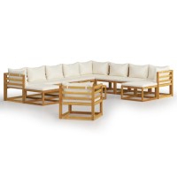 vidaXL 12 Piece Patio Lounge Set Outdoor Use Solid Acacia Wood Frame Cream Cushions Modular Design Offering Comfort and Sty