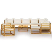 vidaXL 12 Piece Patio Lounge Set Outdoor Use Solid Acacia Wood Frame Cream Cushions Modular Design Offering Comfort and Sty