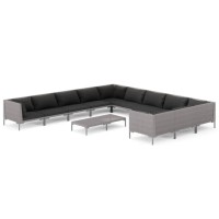 vidaXL Patio Lounge Set with Cushions 12 Piece Outdoor Seating Plan PowderCoated Steel Frame HalfRound PE Rattan Dark Gra
